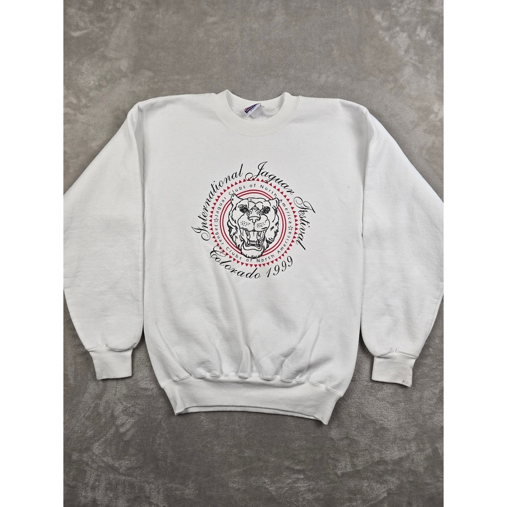 Vintage Sweatshirt Men S White International Jaguar Festival Colorado 1999 *Read